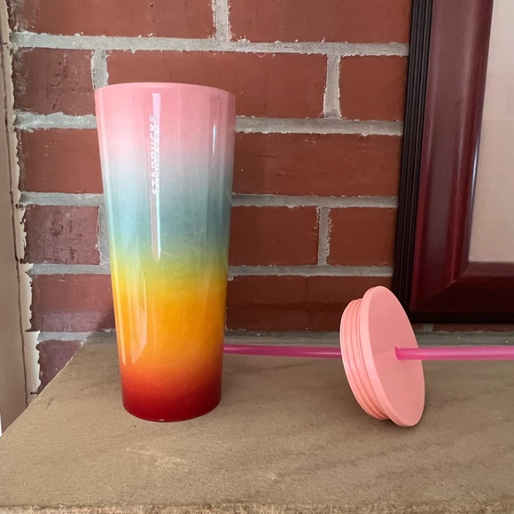 Starbucks Rainbow Ombré Pink Stainless Steel Tumbler 24oz Venti Straw 2019 FLAW